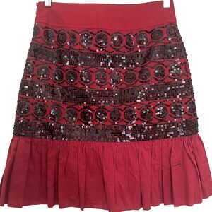 Anthropologie Moulinette Soeurs Suelta Skirt 8 Red Black Sequin Cotton India